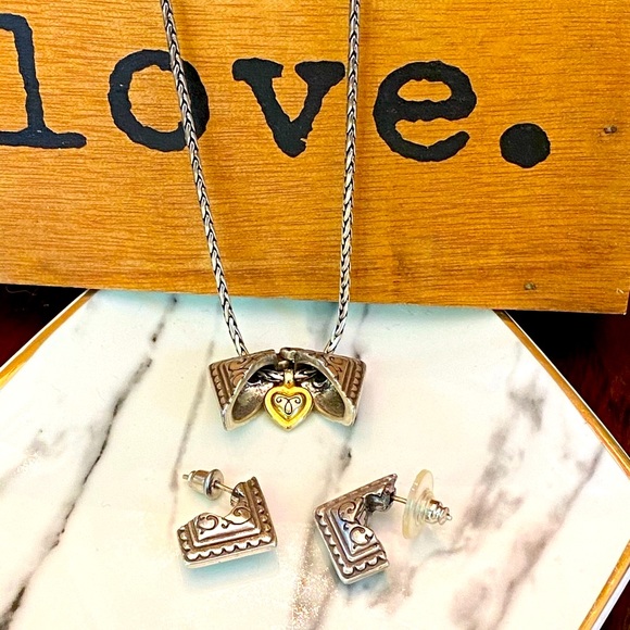 Brighton 3D”HIDDEN HEART“ peek a boo  golden heart Necklace Earrings RARE - Picture 10 of 11